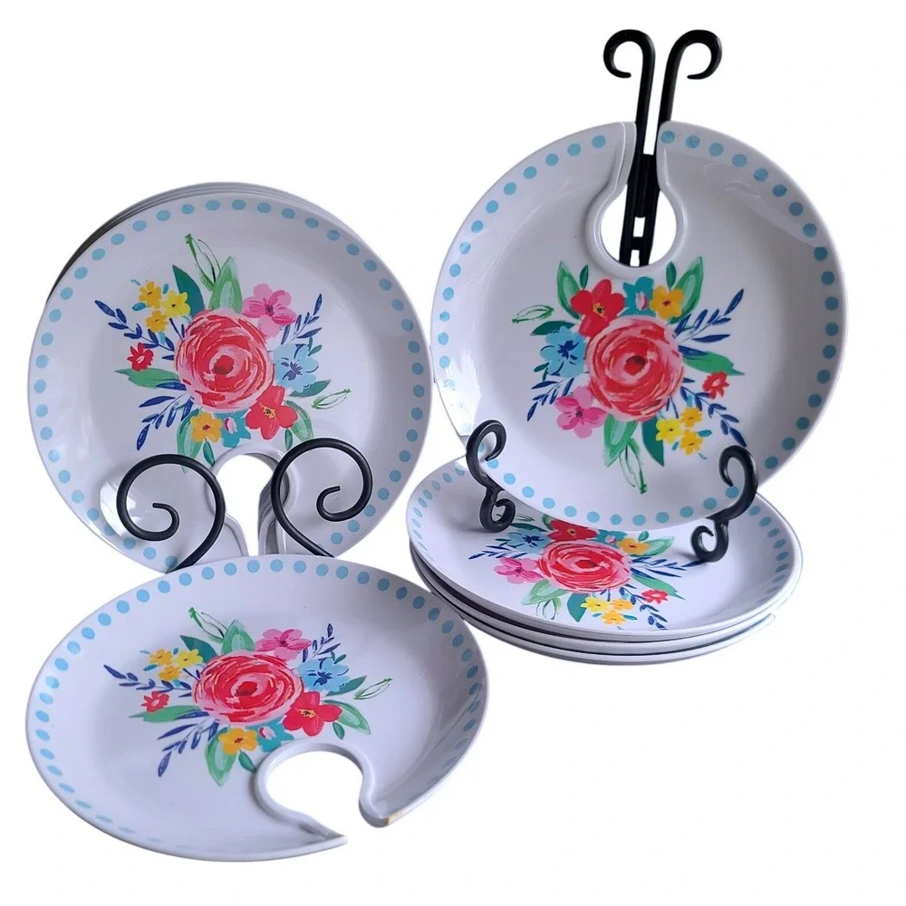 Pioneer Woman Melamine Mingling Board Appetizer & Wine Glass‎ Party Plates 8ct